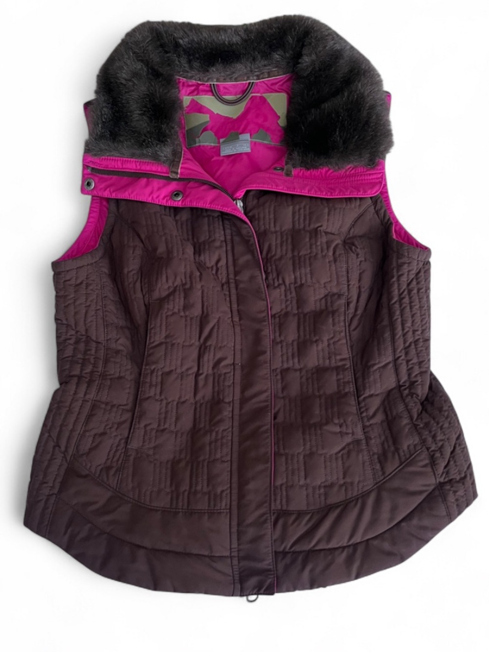 NIKE Quilted Athletic Jacket Vest SIZE S (4-6) WOMENS Full Zip Faux Fur Nylon - Picture 1 of 12